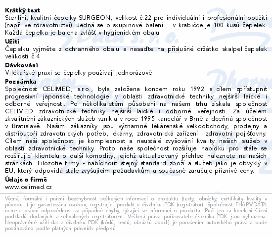 Čepelky skalp.SURGEON č.22 steril.100ks