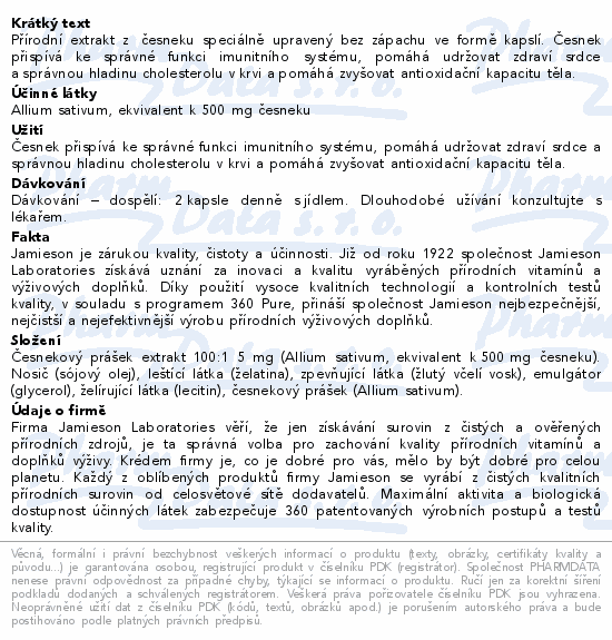 JAMIESON Česnek bez zápachu 500mg cps.300