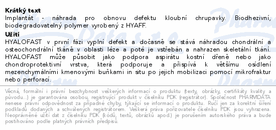 HyaloFast 5x5cm implantát náhrada obnova chrupavky