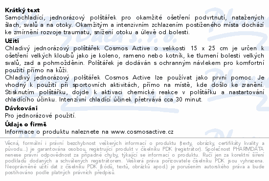 Cosmos Active - Chladivý polstářek jednoráz. velký