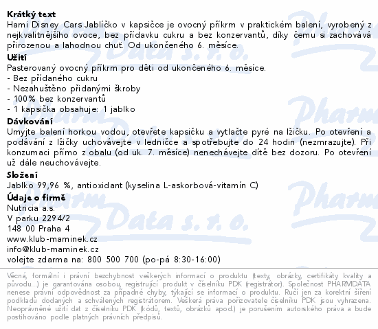 Hami Disney Cars jablíčko kapsička 110g 6m+