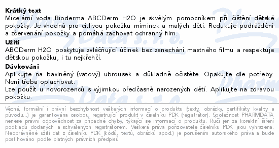 BIODERMA ABCDerm H2O micelární voda 1L
