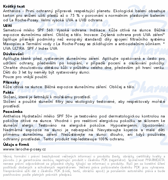 LA ROCHE-POSAY ANTHELIOS Mléko hydrata.SPF50+ 75ml