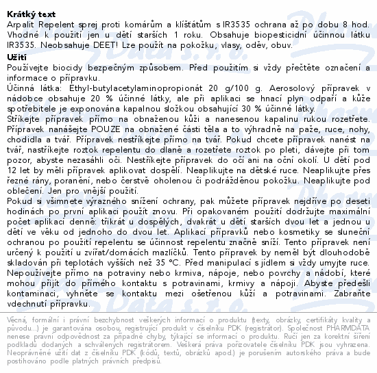 Arpalit Repelent sprej proti komár. a klíšť. 60ml