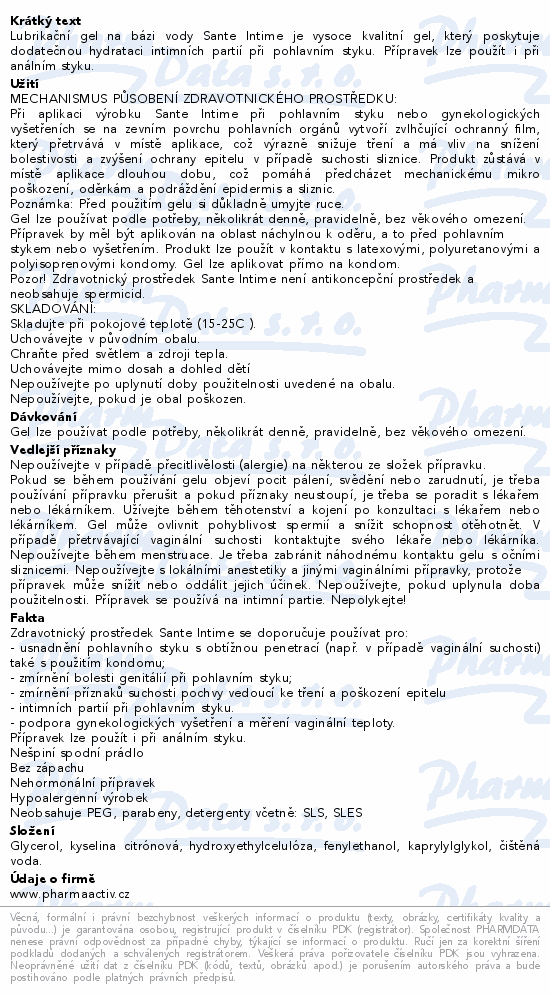 Lubrikační gel Sante Intime 100ml