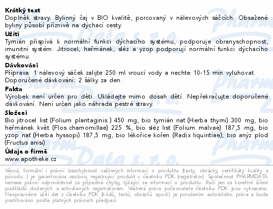 Apotheke BIO Průduškový čaj s tymiánem 20x1.5g