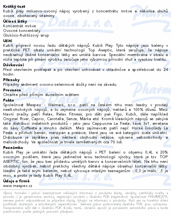 KUBÍK play mrkev-pomeranč-limetka 400ml