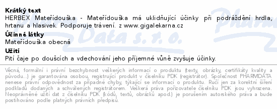 HERBEX Mateřídouška obecná čaj sypaný 50g