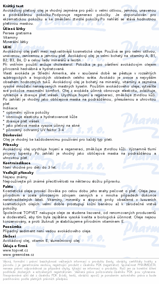 TOPVET Avokádový olej pleťový 100ml