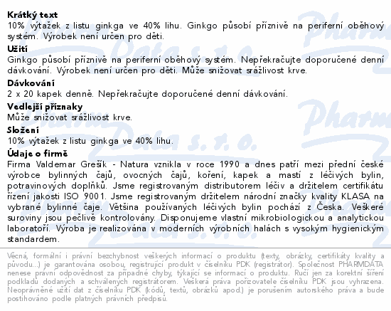 Grešík kapky Ginkgo 50 ml