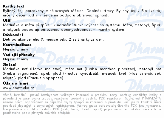 Apotheke BIO Dětský s rakytníkem čaj 20x1.5g