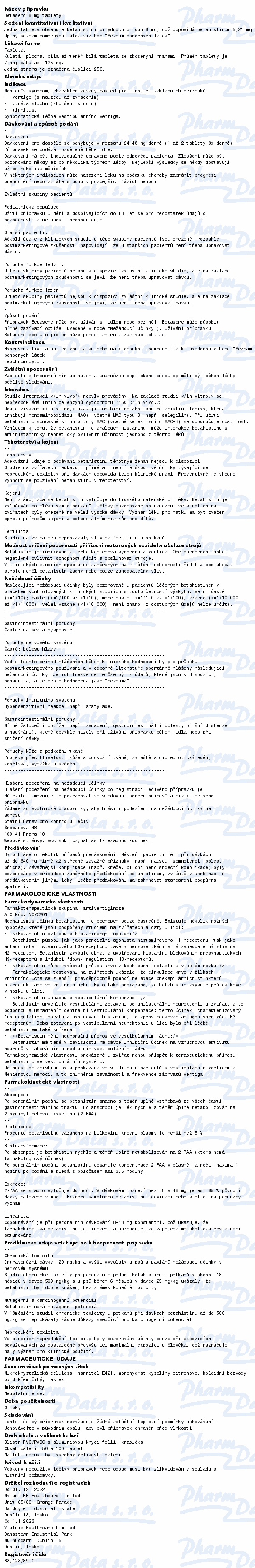 Betaserc 8mg tbl.nob.100
