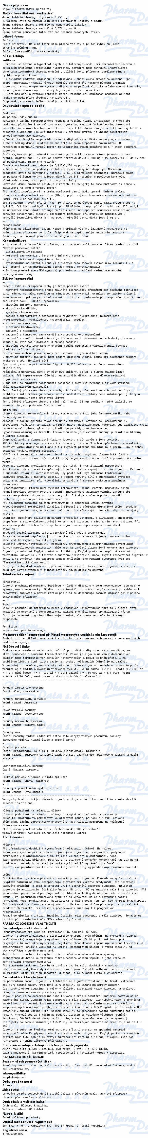 Digoxin 0.250 tbl.30x0.25mg Léčiva