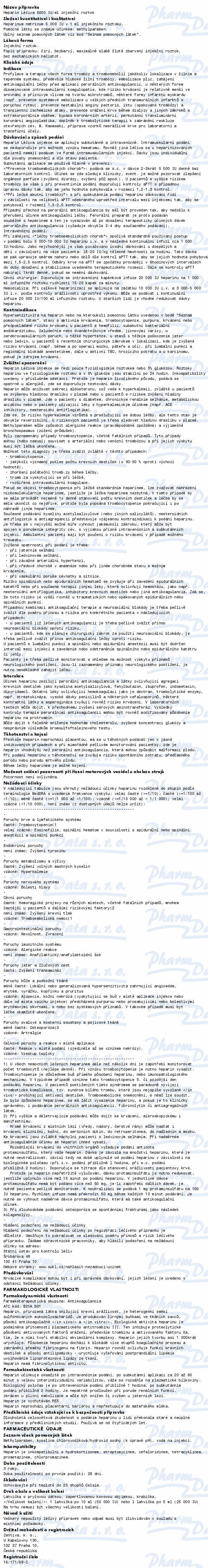 Heparin inj.1x10ml/50KU Léčiva