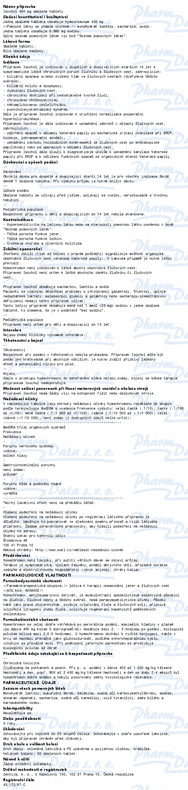 Isochol drg.30x400mg (lahv.)