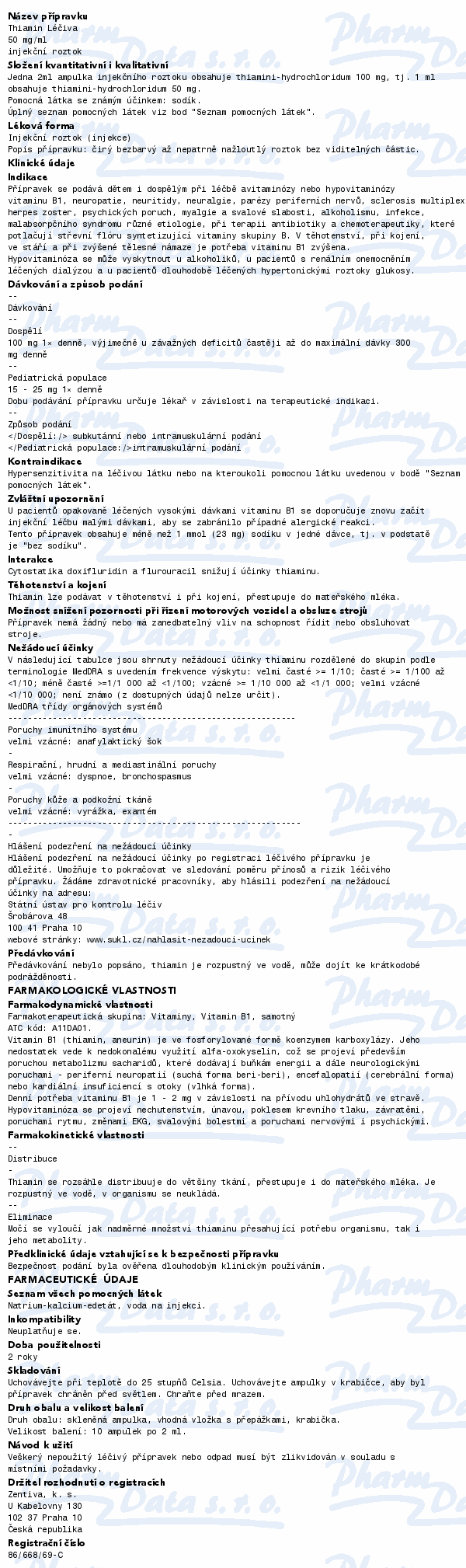 Thiamin Léčiva inj. 50mg/ml inj.sol. 10x2ml